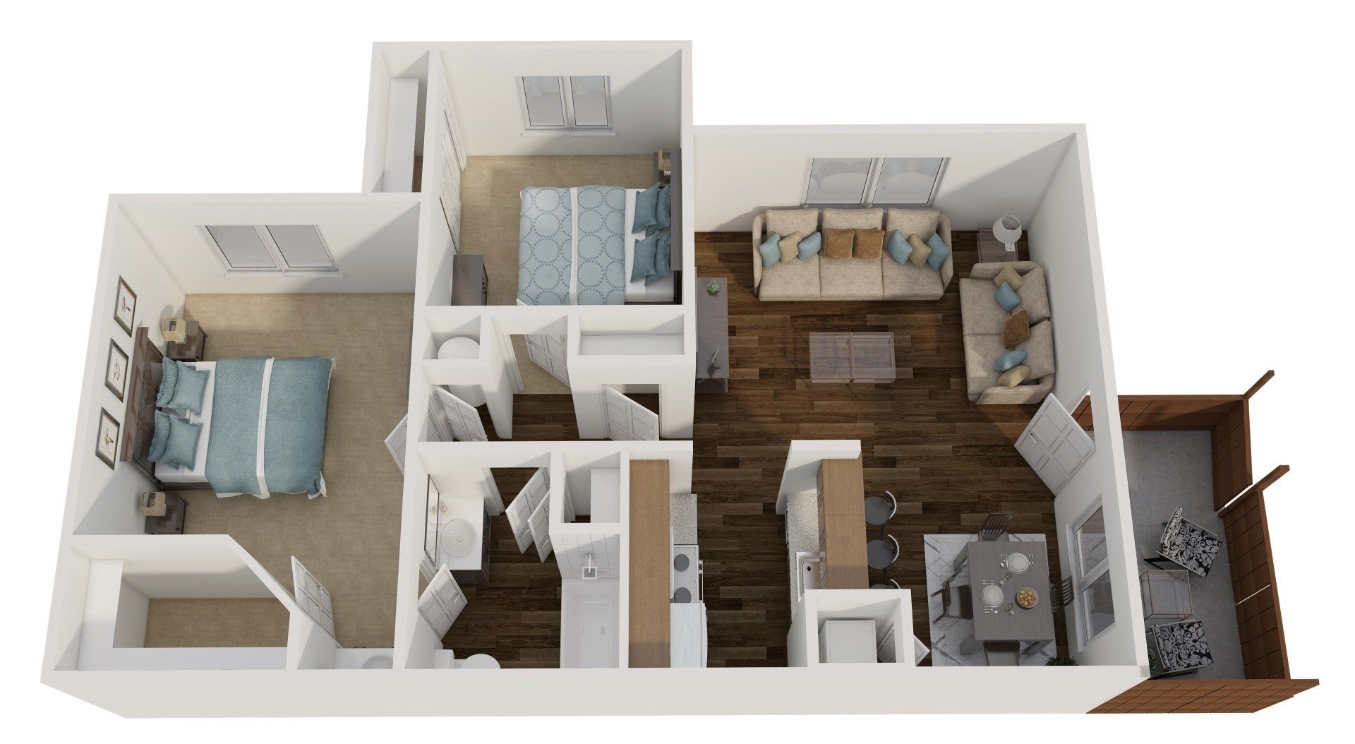 Remodeled 2 Bedroom 1.25 Bath Floor Plan