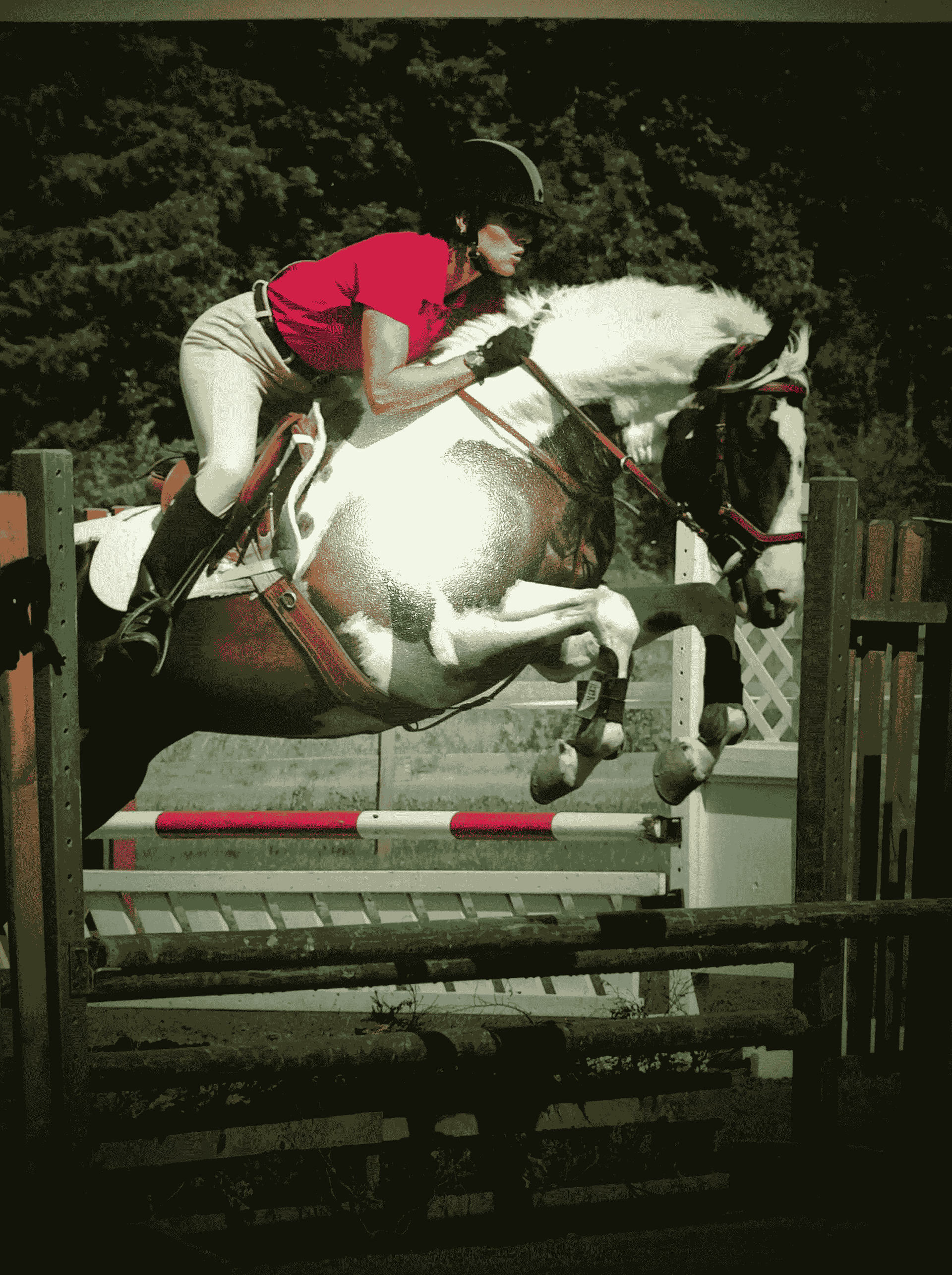 A person riding a horse jumping over a fence