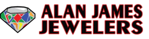 Alan James Jewelers logo with a colorful gemstone and bold red text.