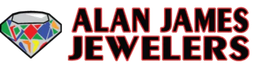 Alan James Jewelers logo with a colorful gemstone and bold red text.