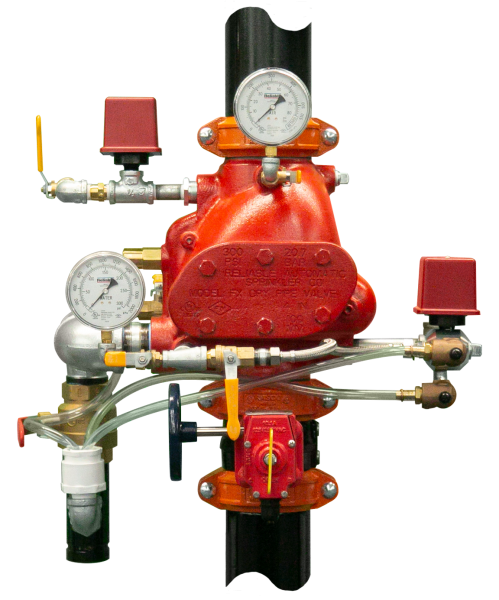 A red valve with a number 7 on it