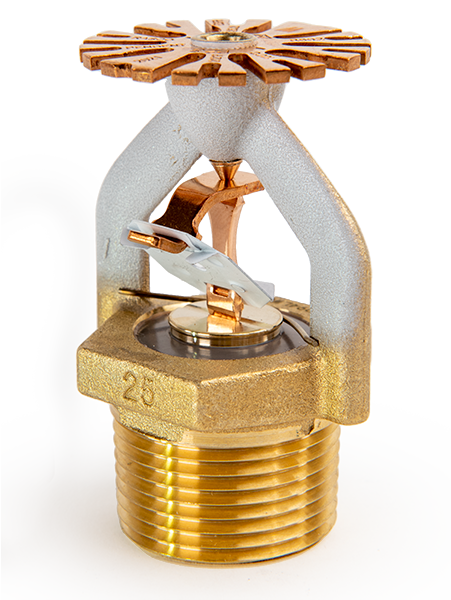 A brass fire sprinkler with the number 25 on it