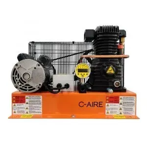 A c-aire air compressor with a motor and gauge on a white background.