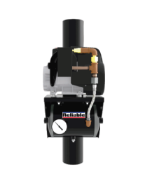 A c-aire air compressor is sitting on top of an orange tank