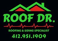 The logo for Roof DR. shows a doctor with a stethoscope around his neck.