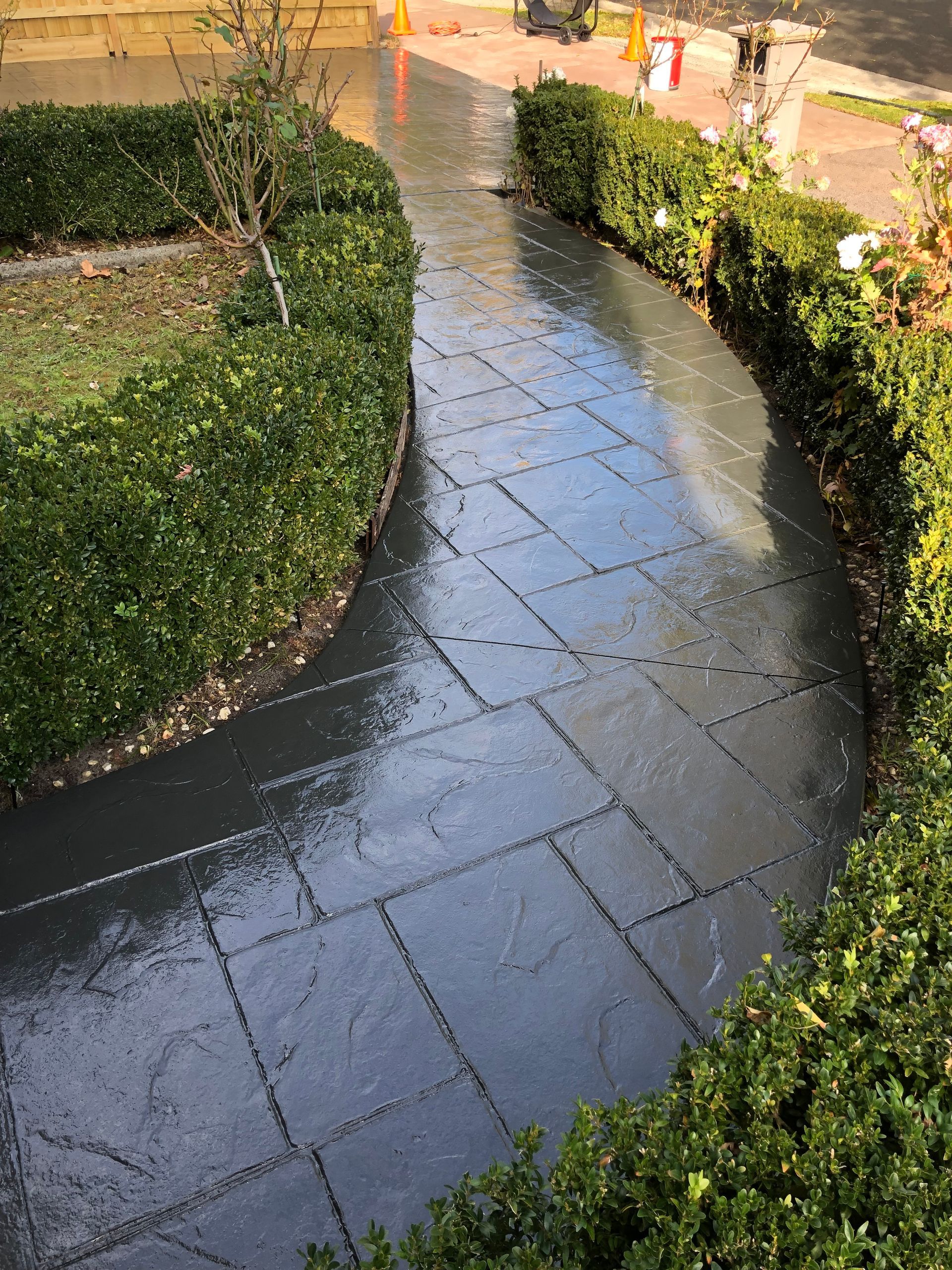A black and white tile floor with a geometric pattern