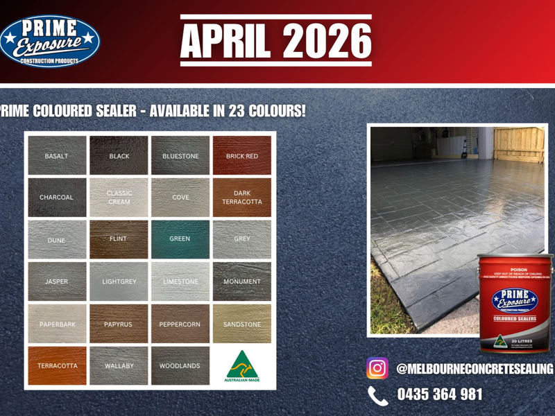 The 2026 Prime Exposure National Calendar featuring a signature project by Melbourne Concrete Sealing and Resurfacing,celebrating 21 years of family-owned excellence in concrete resurfacing.