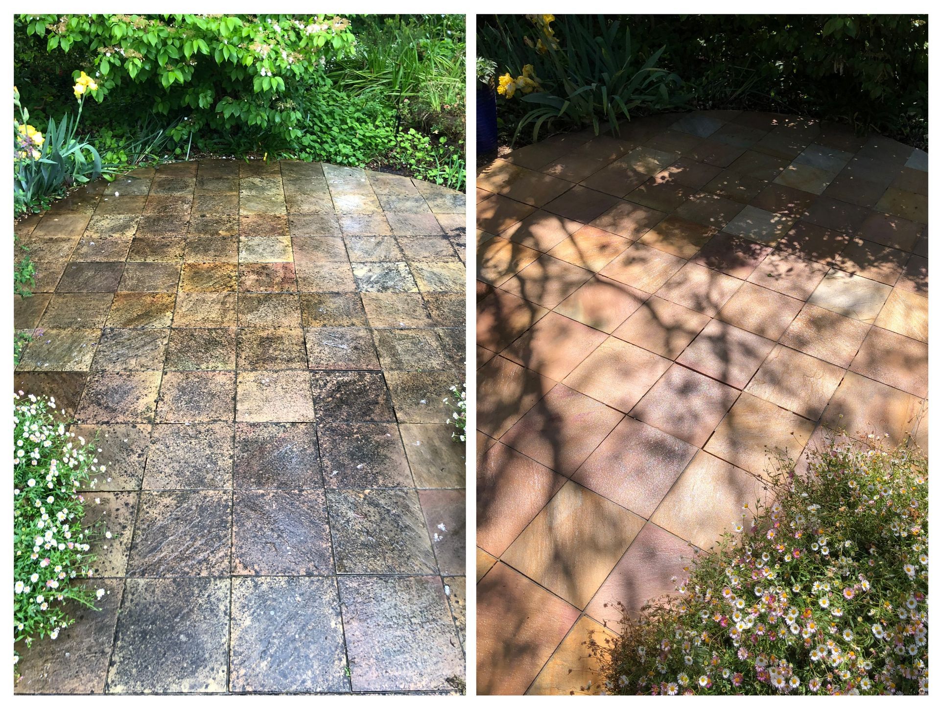 A person is painting a tile floor with a roller