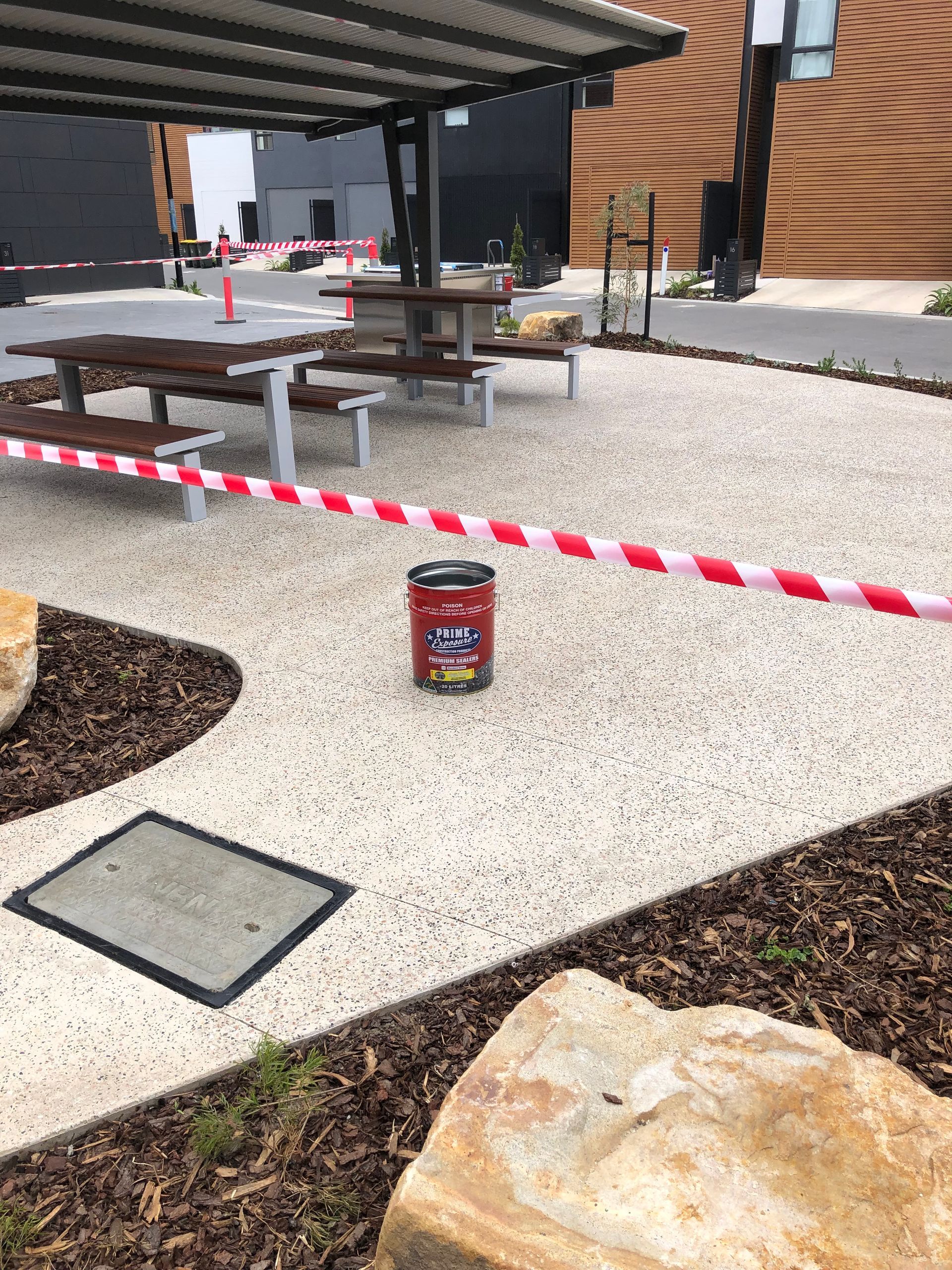 Completed commercial exposed aggregate sealing in Port Melbourne by Melbourne Concrete Sealing and Resurfacing, featuring a premium protective finish for high-traffic areas.