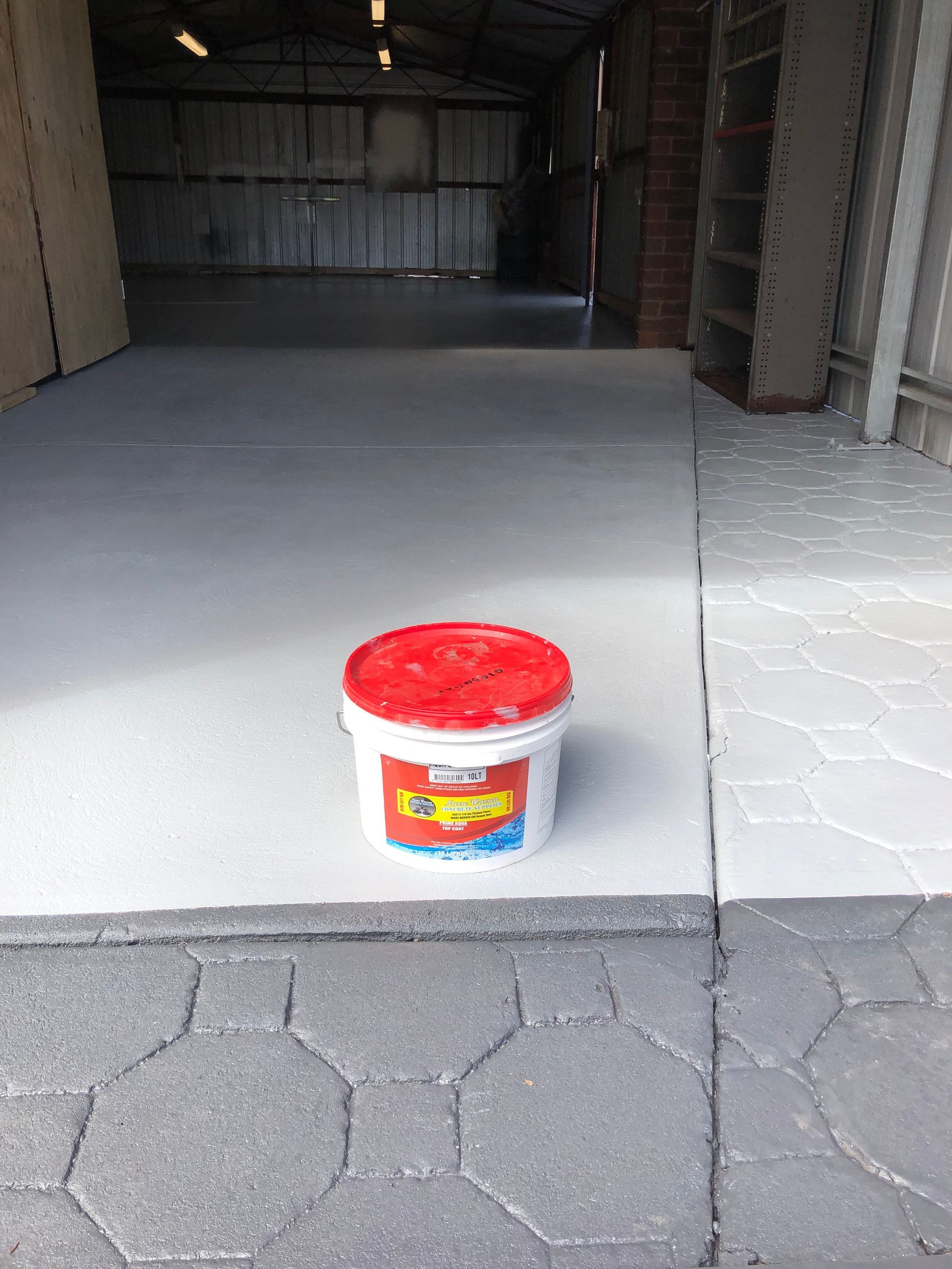 Two-tone stamped concrete restoration in Keilor Downs using Prime Exposure water-based sealer by Melbourne Concrete Sealing.