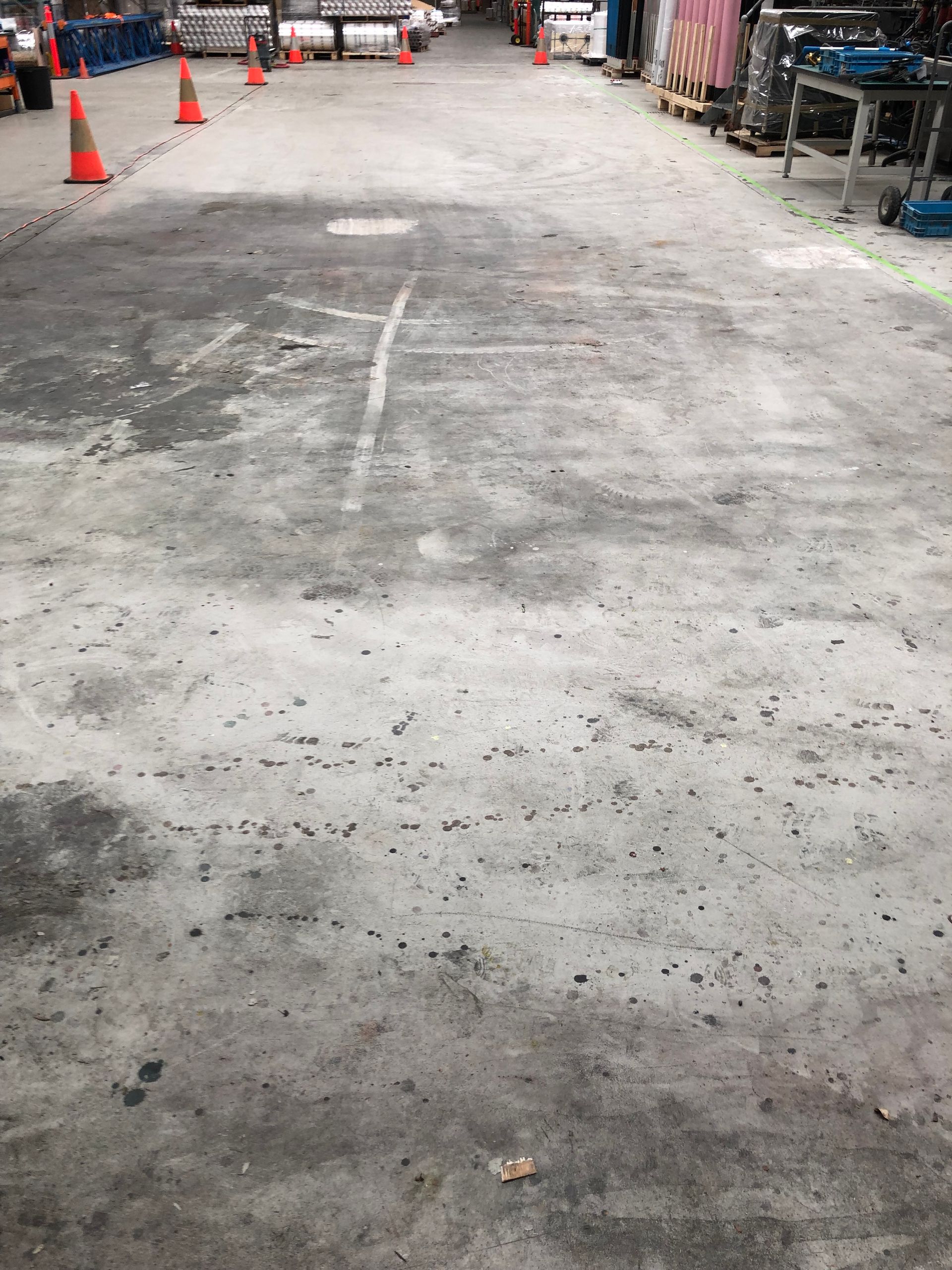 Food-grade factory floor in Hallam before epoxy coating installation by Melbourne Concrete Sealing and Resurfacing – Industrial safety flooring for printing and packaging.