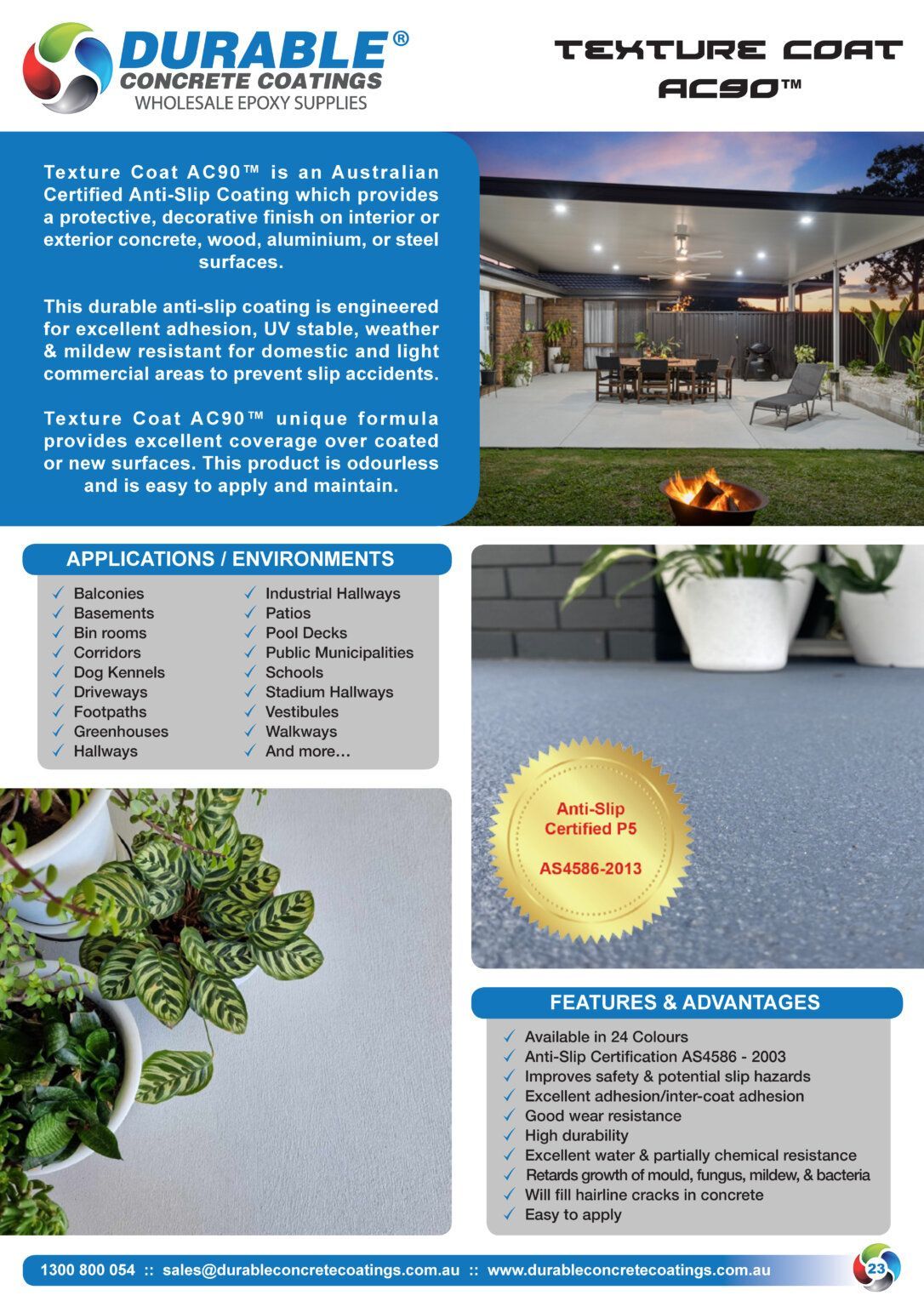 Melbourne Concrete Sealing - DCC Premium Australian Made Texture Coat AC90 Anti Slip Roll On Concrete Flooring Chart