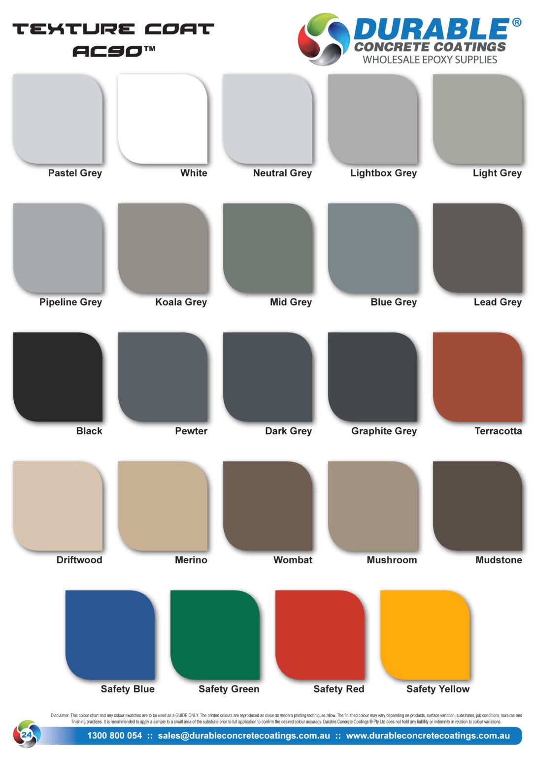  Melbourne Concrete Sealing - DCC Texture Coat AC90 Non Slip Color Chart and Protective Driveway Sealing Tints