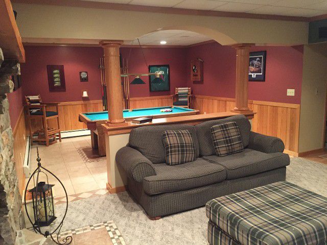 Dark Gray Themed Living room with Billiard - home renovation in Duncansville, PA