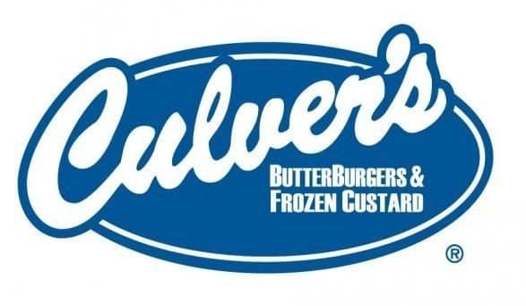 A blue and white logo for culver 's butterburgers and frozen custard