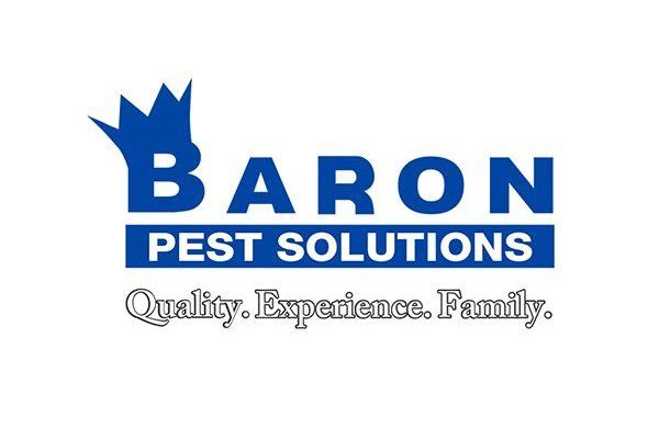 The logo for baron pest solutions quality experience family