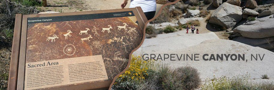 A sign that says grapevine canyon nv on it