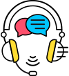 A person wearing headphones with speech bubbles on their head.