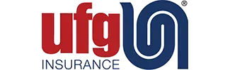 A red and blue logo for ufg insurance