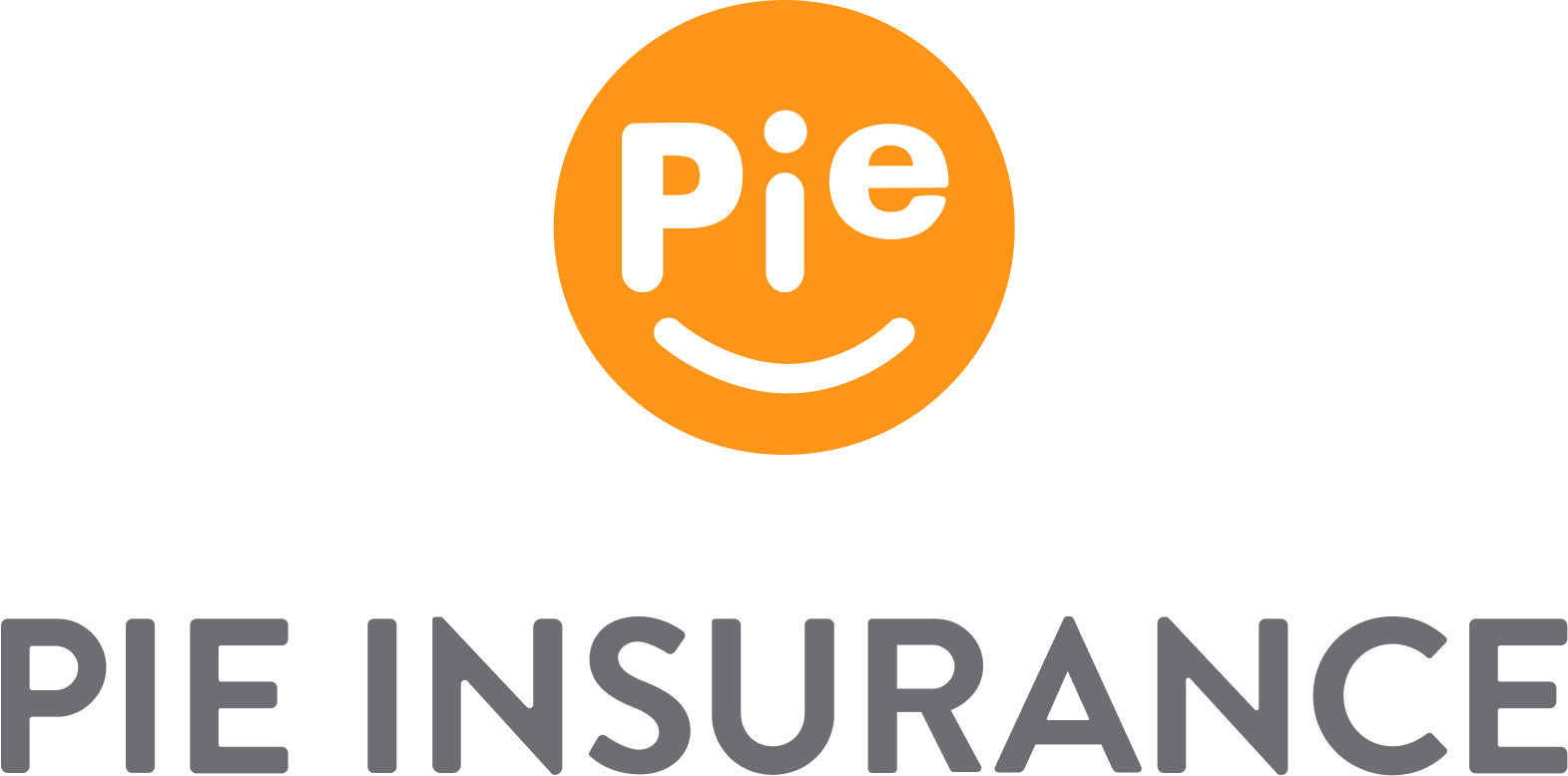 A logo for pie insurance with a smiling face in an orange circle.