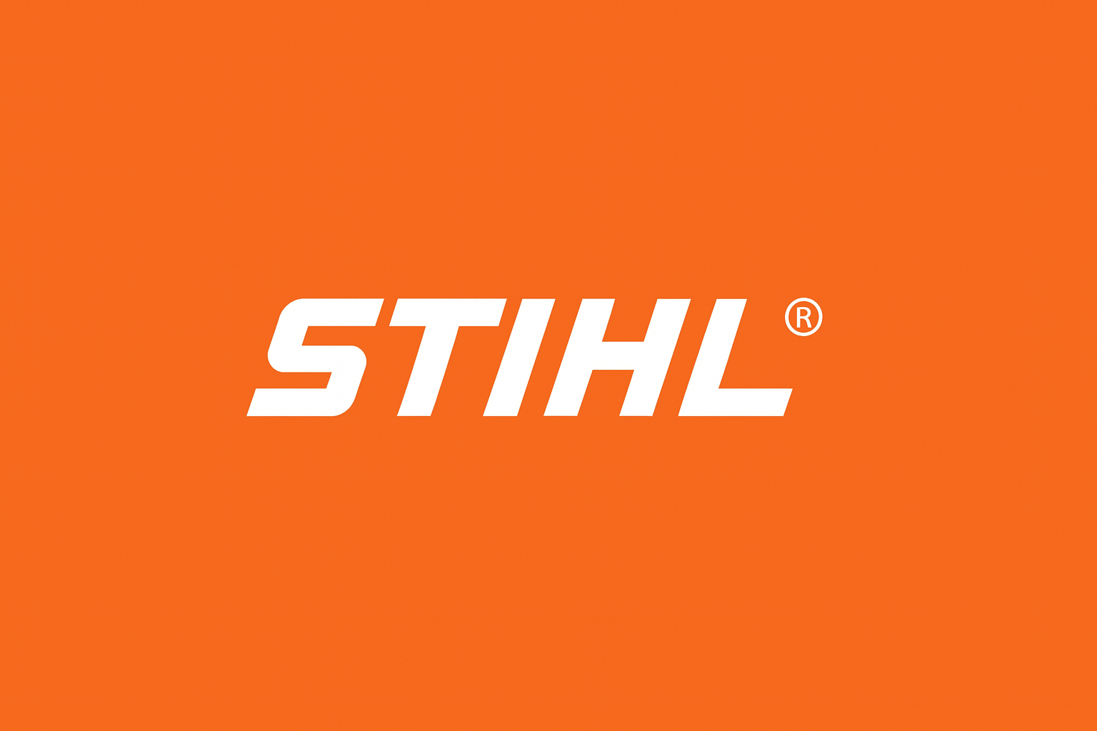 A white stihl logo on an orange background