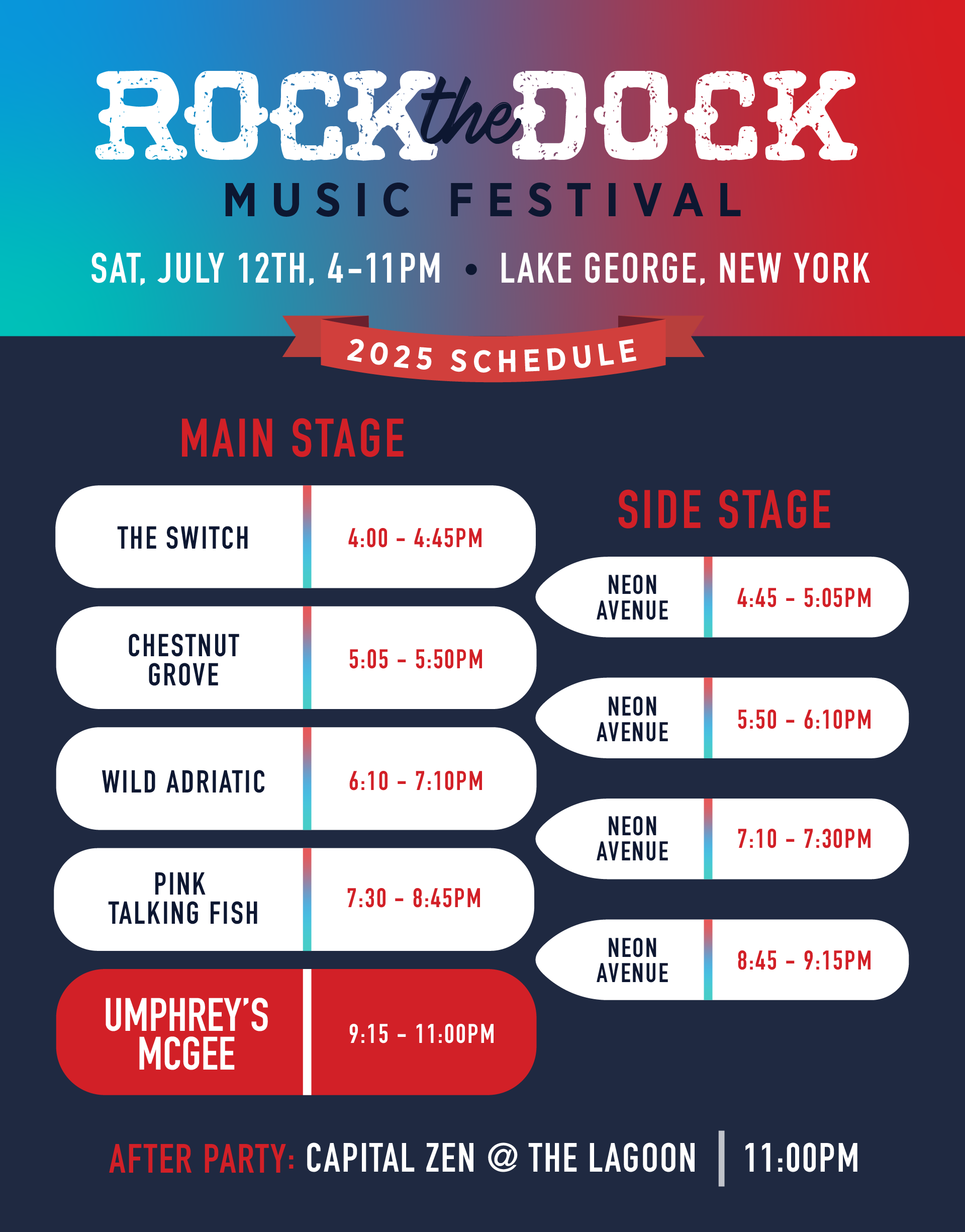 A poster for rock the dock music festival in new york
