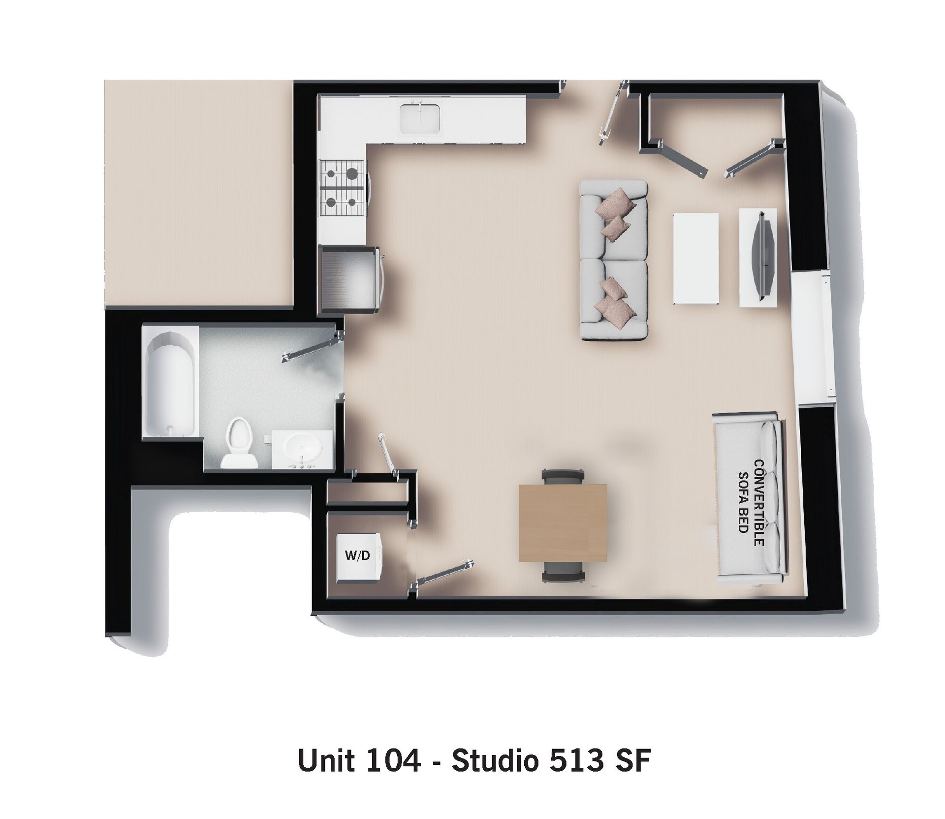 Unit 104- Studio- 513 SF
