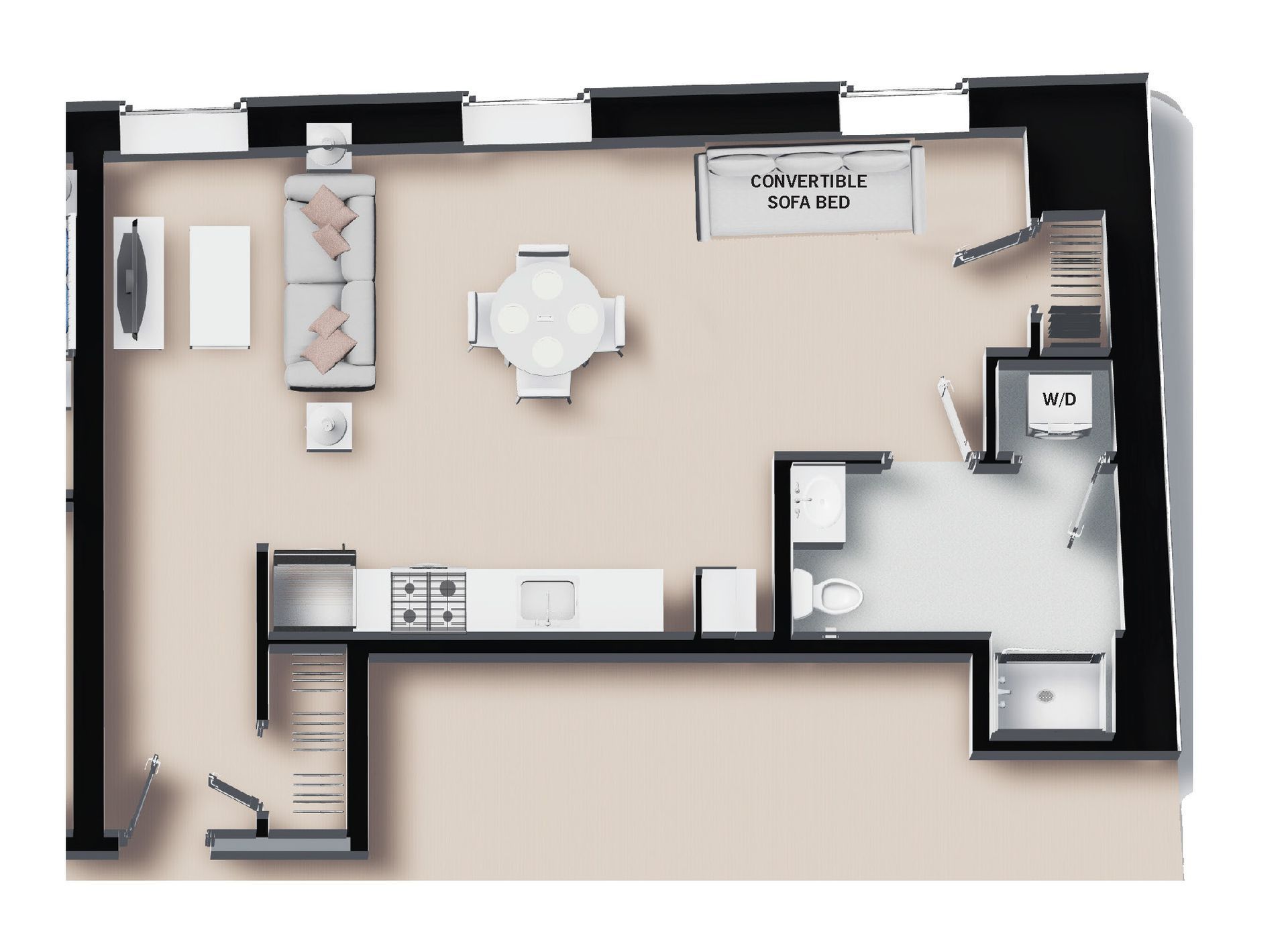 Unit 102- Studio- 590 SF