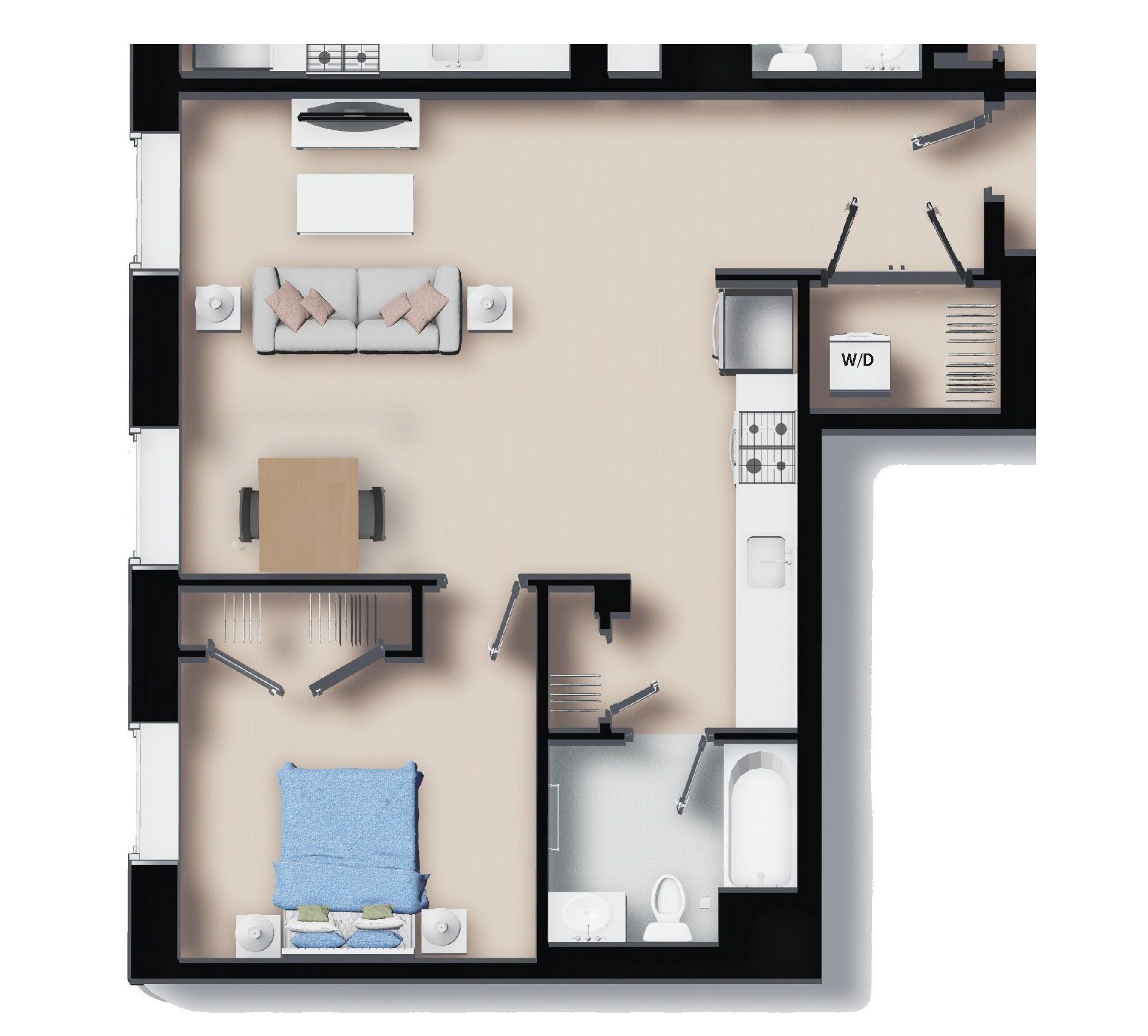 Unit 103- One Bedroom- 684 SF