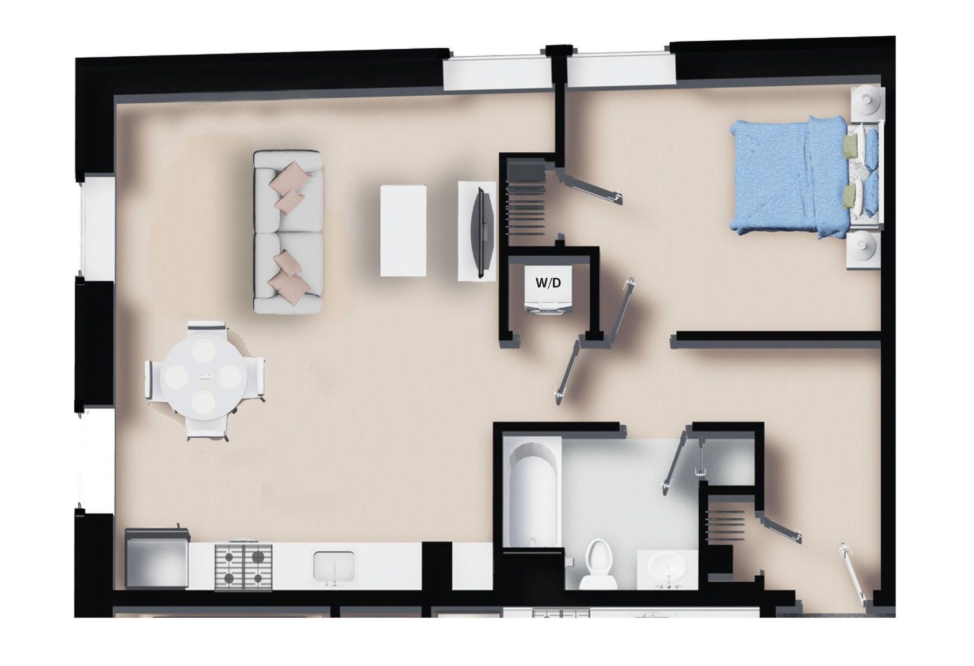 Unit 201- One Bedroom-711 SF.