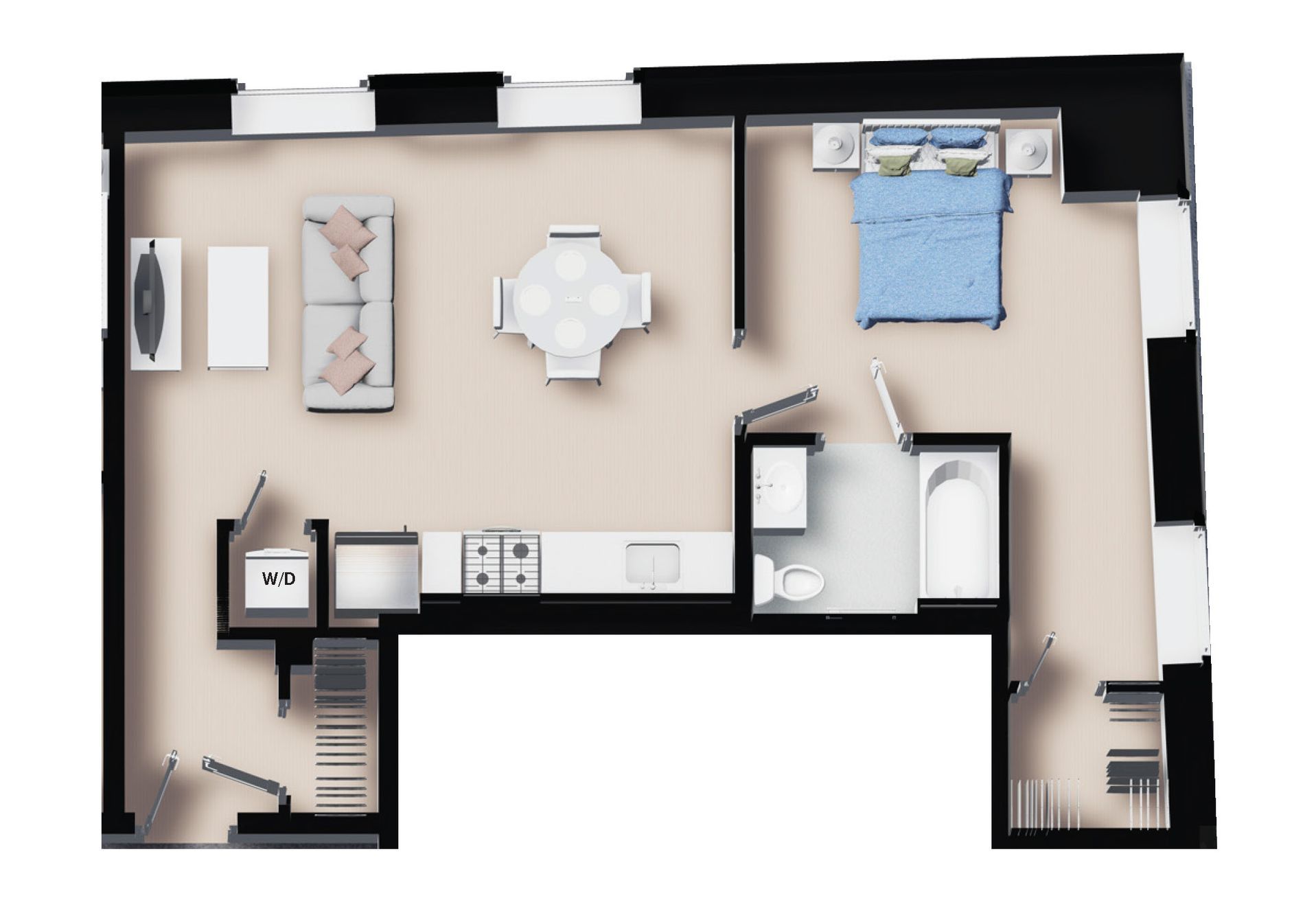 Unit 202- One Bedroom- 606 SF