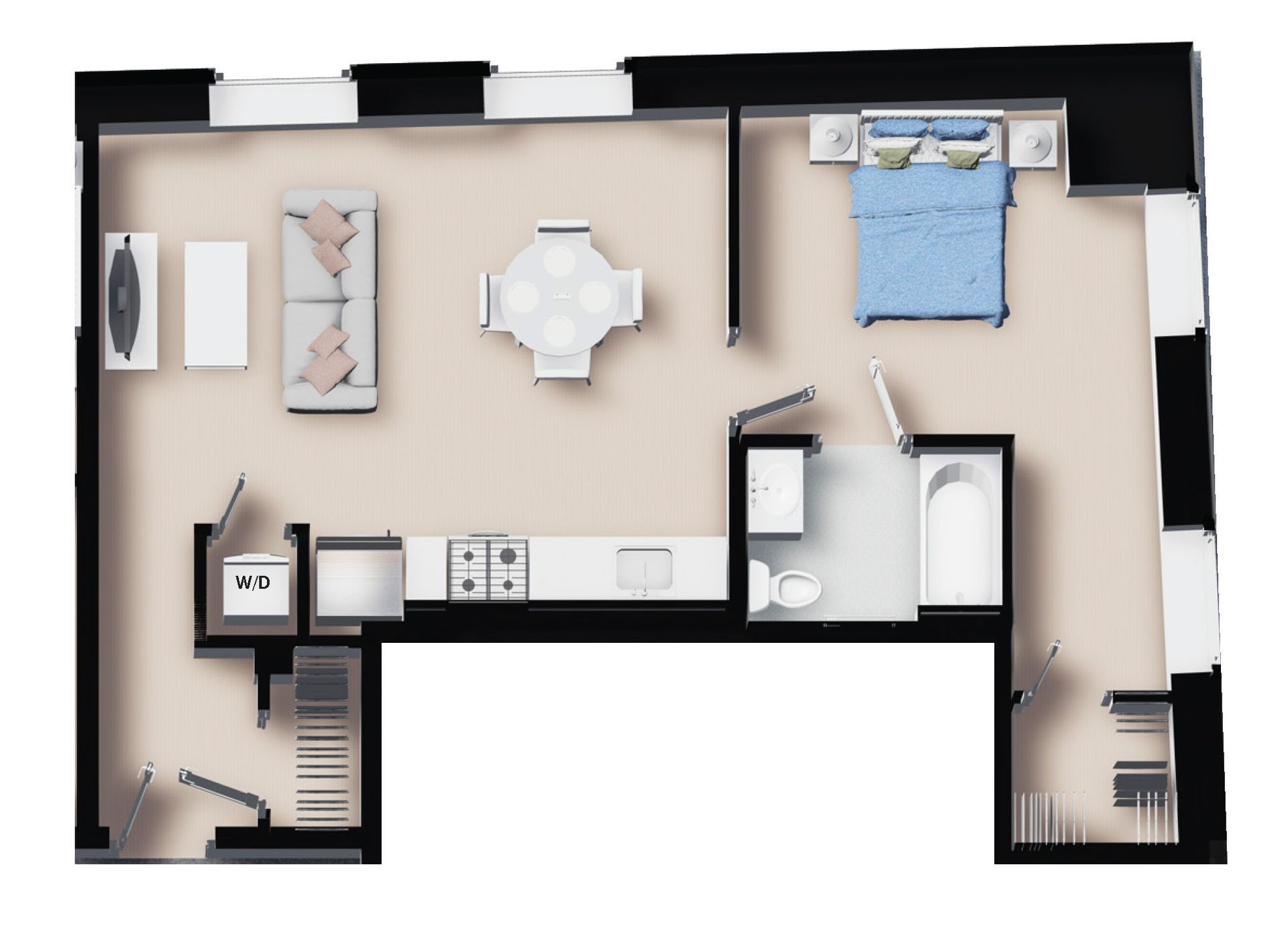 Unit 402- One Bedroom-598 SF