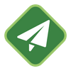Icon of a white paper airplane on a green diamond background, symbolizing sending or messaging.