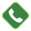 Green diamond with white telephone icon, symbolizing call or contact. Simple, clear phone communication graphic.