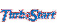 the turbo start logo is blue and red on a white background .