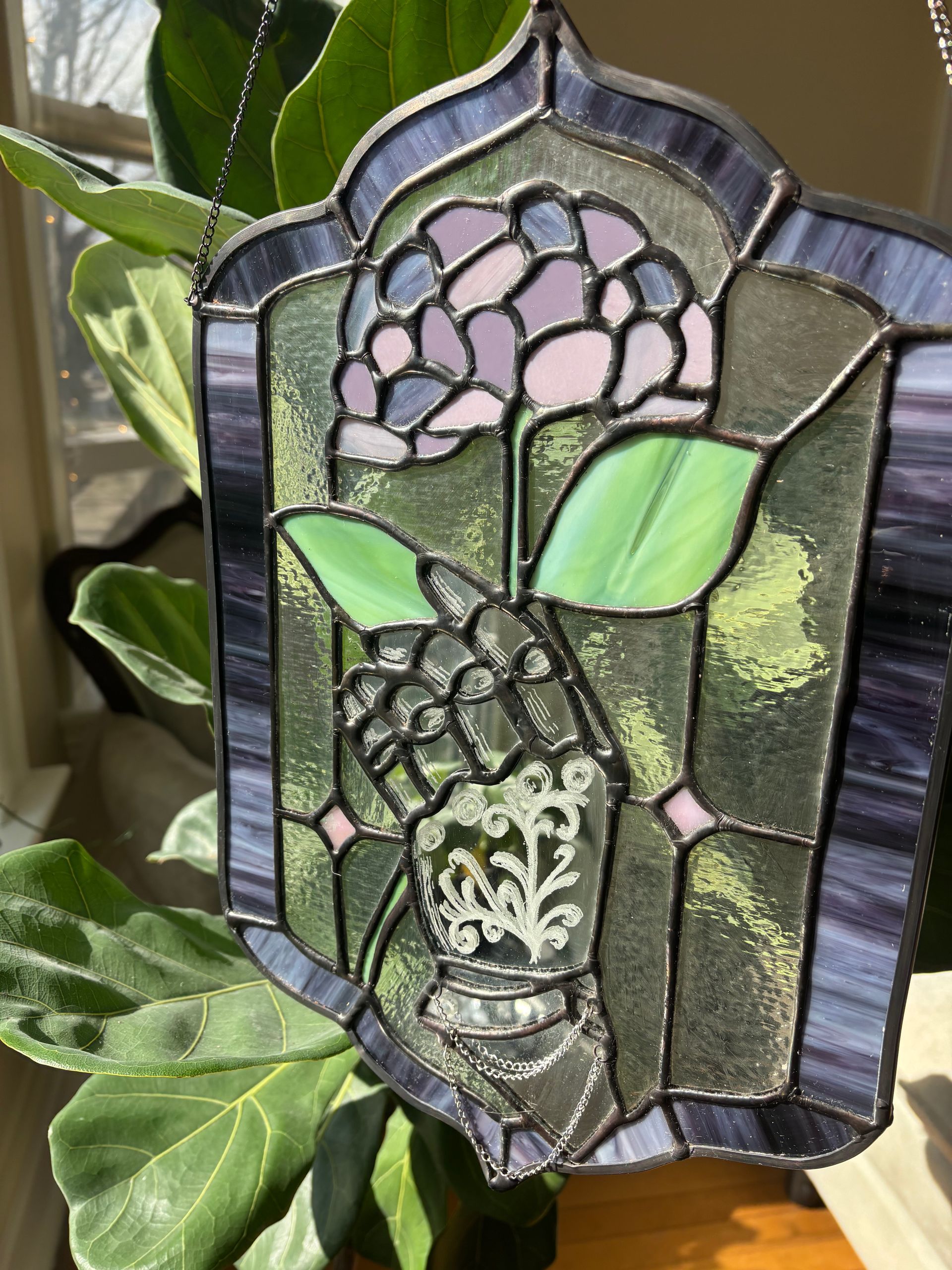 Knight Gauntlet Flower Stained Glass Art