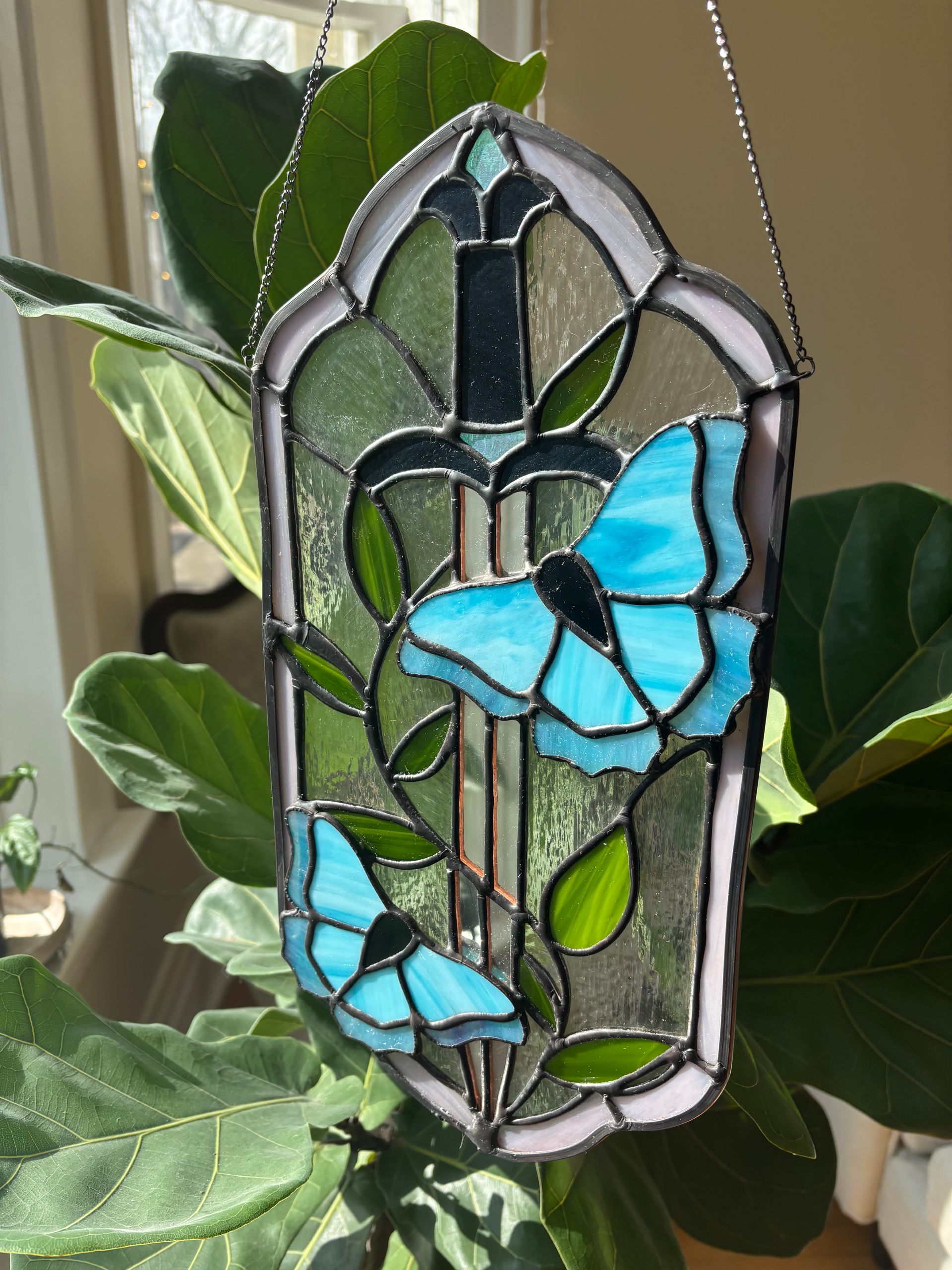 Osha Butterfly and Dagger Fantasy Stained Glass Art
