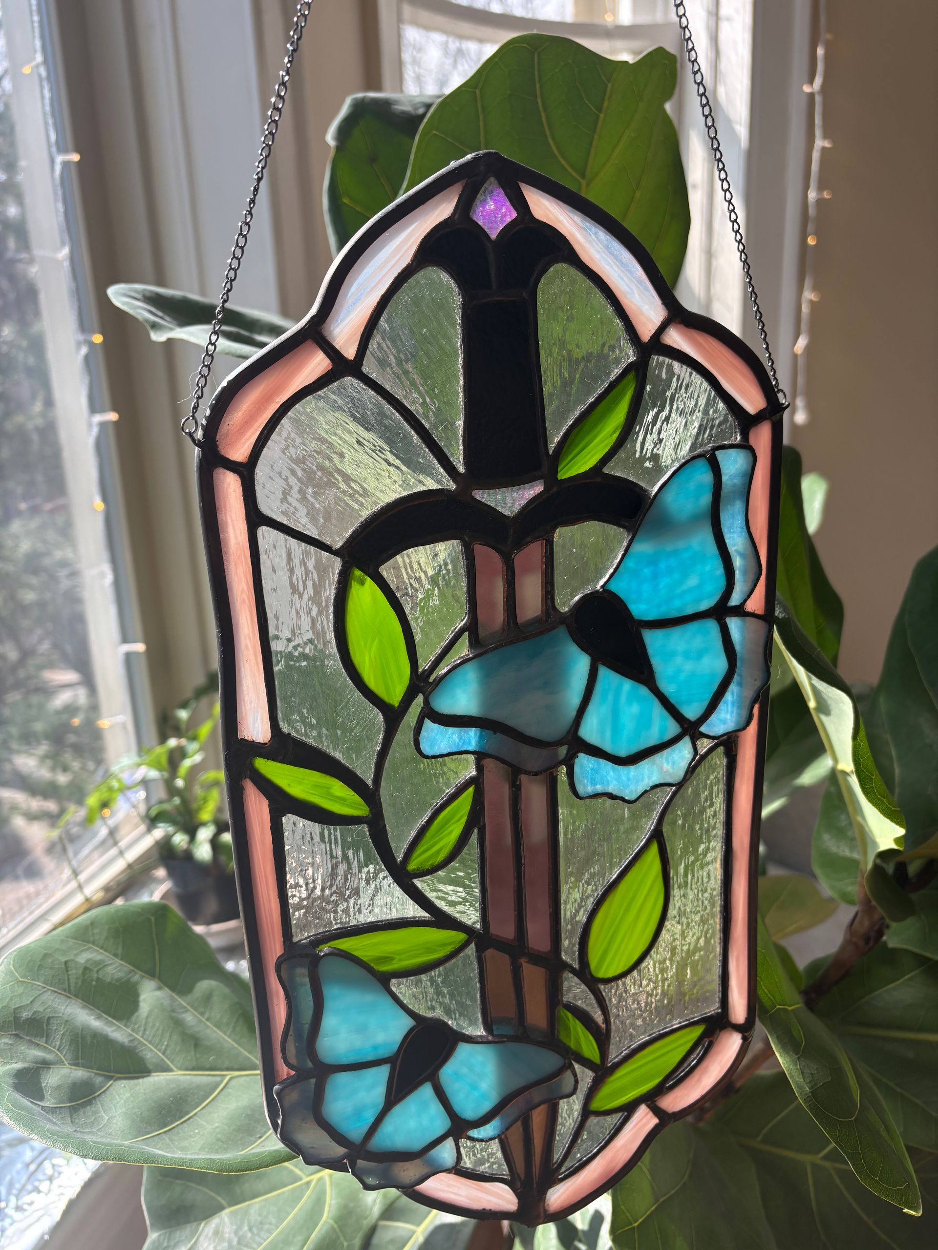 Osha Butterfly and Dagger Fantasy Stained Glass Art