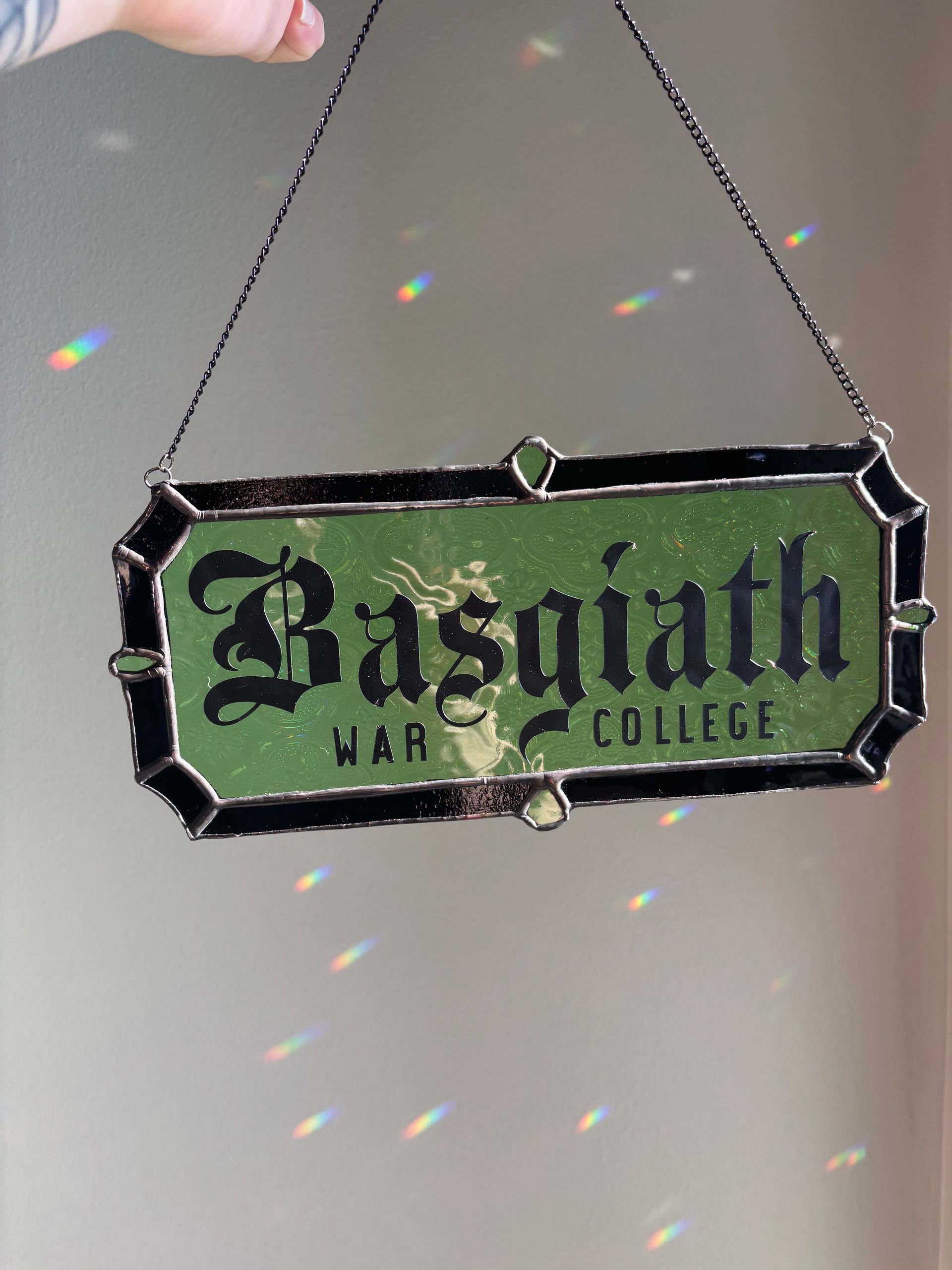 Basgaith War Collage Stained Glass Suncatcher Sign.