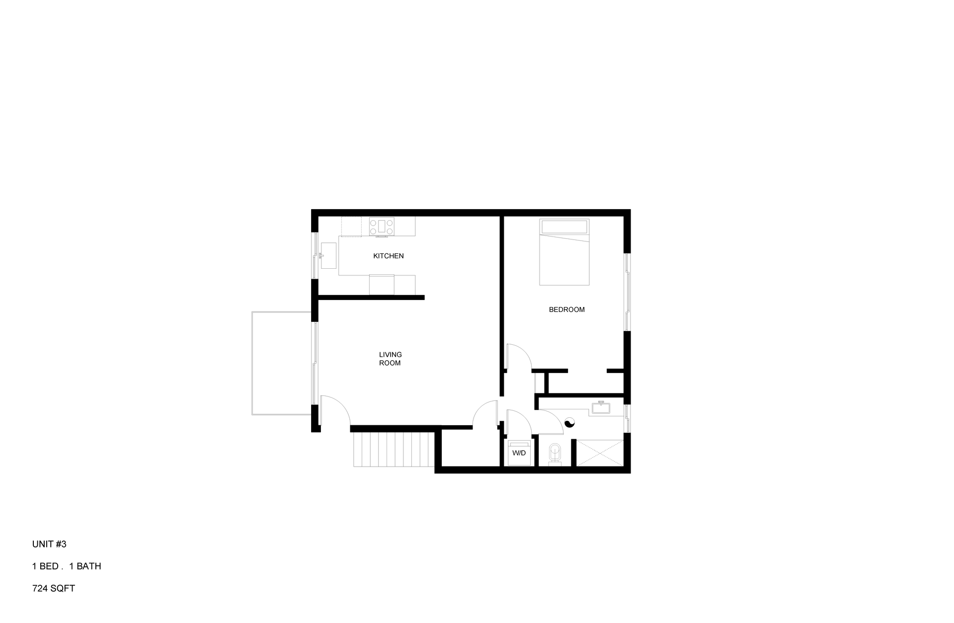 Floor Plan: Unit 3 1 bed 1 bath