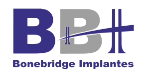 Un logotipo azul y gris para implantes Bonebridge.