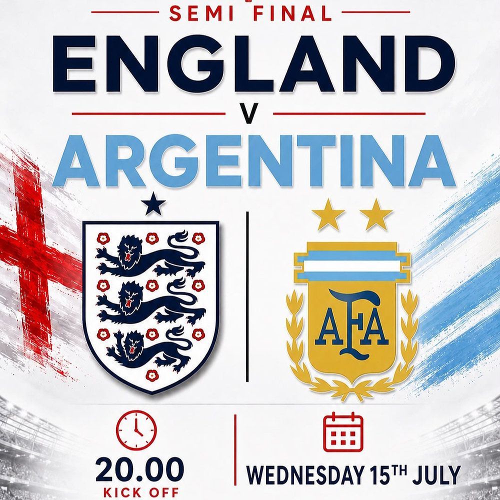 England v Argentina Semi-Final, on TV  at The Flowing Spring 25 Jul 2026
