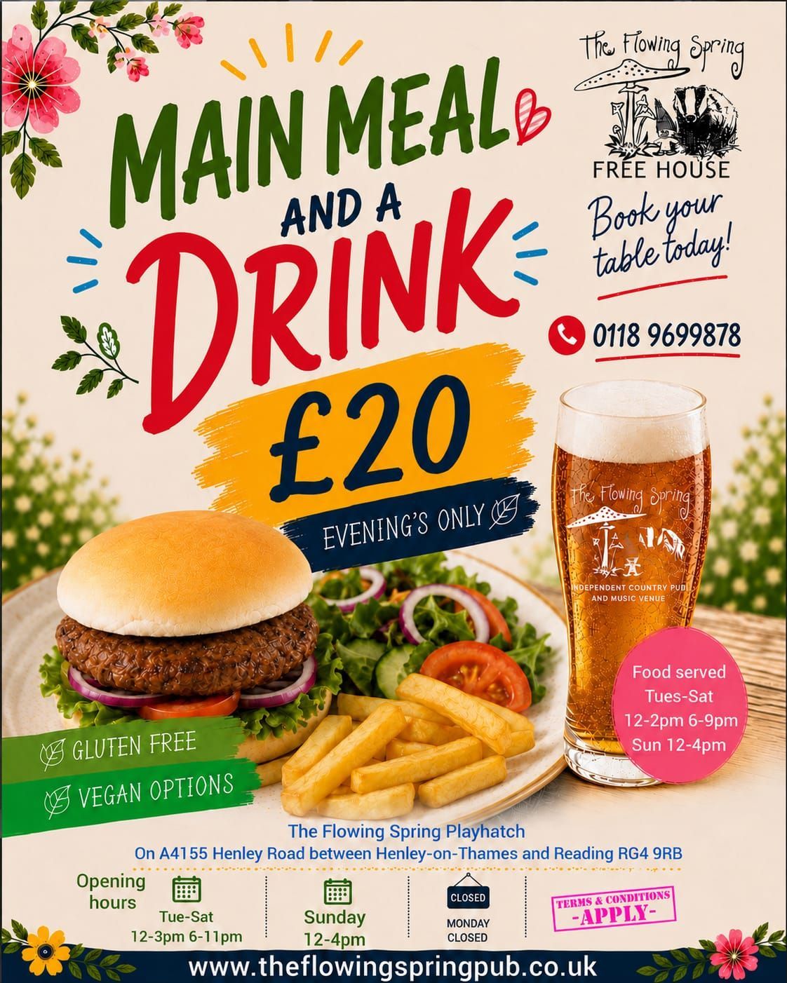 TWO GREAT OFFERS. LUNCH & DRINK FOR £12 AND MAIN MEAL & DRINK FOR £20
