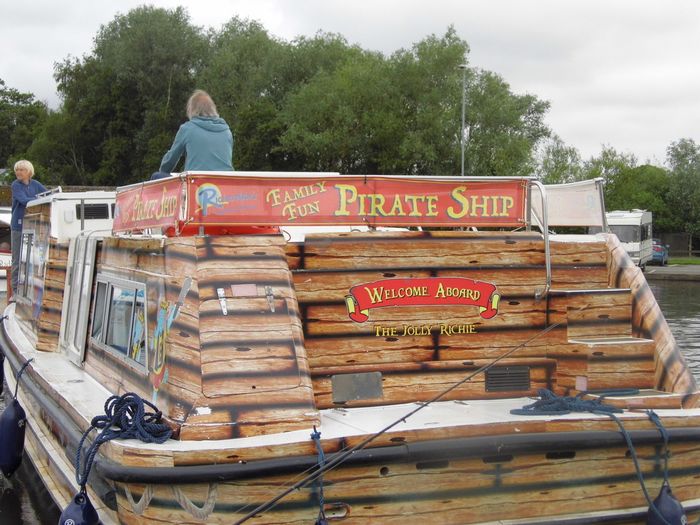 Broads cruiser dressed up as a pirate boat