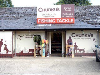 Chunkys angling tackle shop front in Wroxham, Norfolk.
