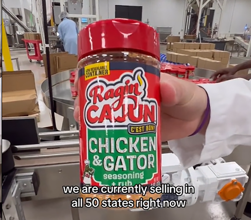 Cannister of Ragin' Cajun Chicken & Gator Seasoning featured in recent video by Lafayette Travel