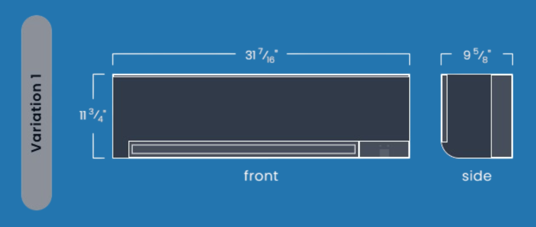 Diagram of a rectangular object showing front and side views with labeled dimensions in inches.