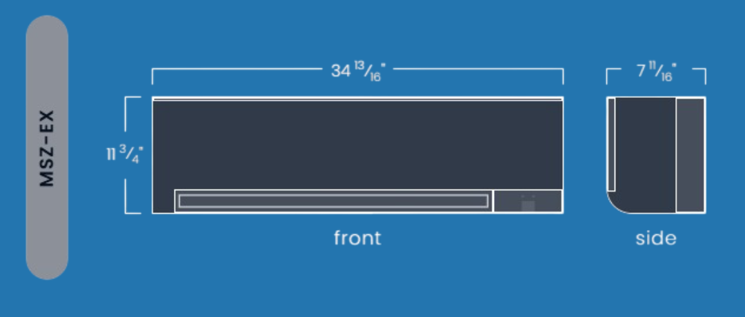 Diagram of a soundbar, showing front and side views with dimensions in inches.