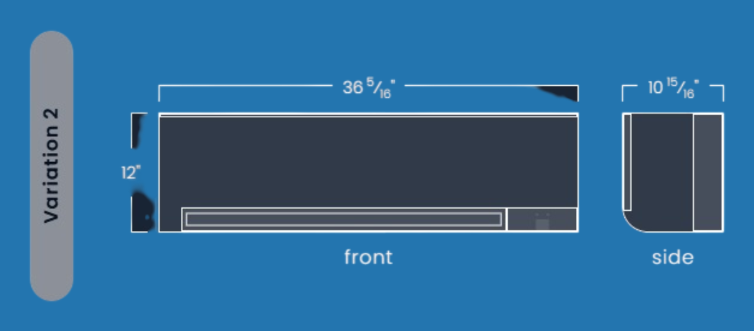 Diagram of an air conditioner, dimensions labeled as 35 9/16
