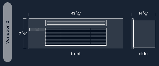 Diagram showing the front and side views of a rectangular object. Dimensions are provided in inches.